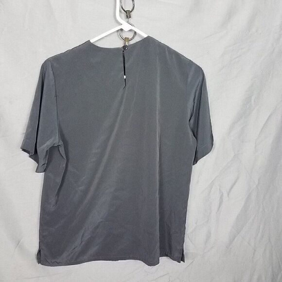 Preston & York Petites Black Blouse Size 8P Slick Look Side Slits Career Dressy - Picture 7 of 9